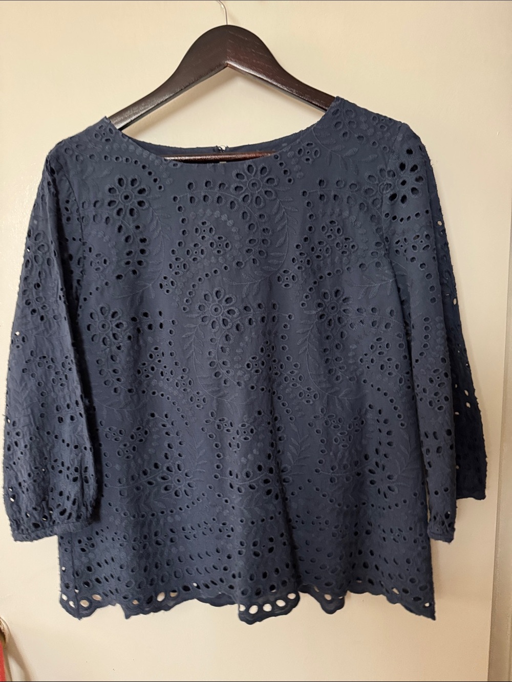 Preston & York Navy Eyelet Lace 3/4 Sleeve Blouse